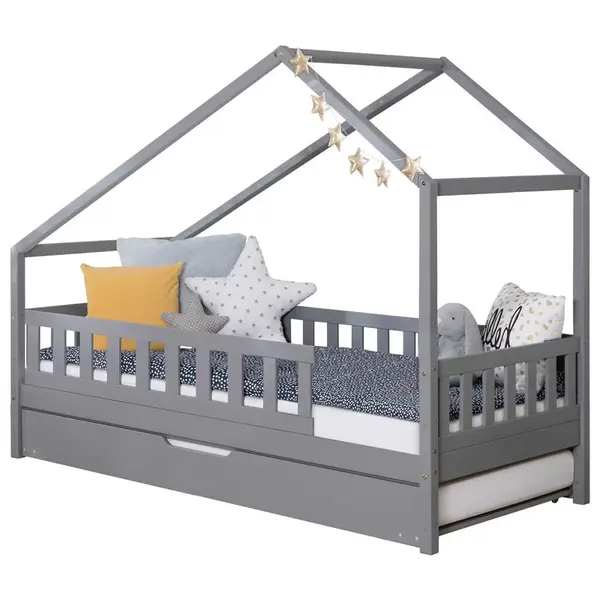 Livetastic DĚTSKÁ POSTEL SE STŘÍŠKOU, 140/200 cm, světle šedá