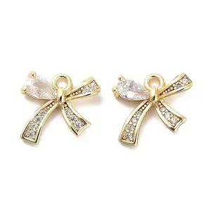 Brass Micro Pave Clear Cubic Zirconia Charms