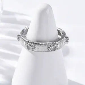 Brass Micro Pave Clear Cubic Zirconia Cuff Rings for Women