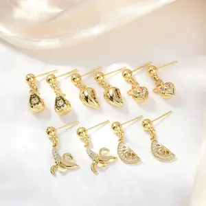 Fruit Theme Brass Dangle Stud Earrings