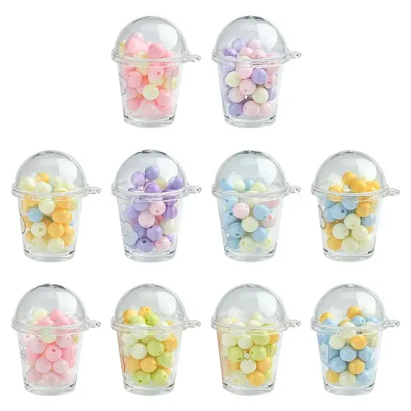 10Pcs Milk Tea Cup Theme Opaque Acrylic Pendants