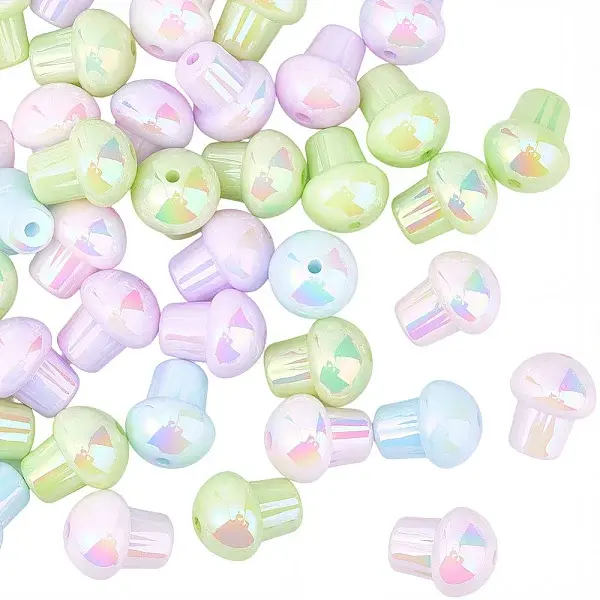 50Pcs UV Plating Rainbow Iridescent Opaque Acrylic Beads