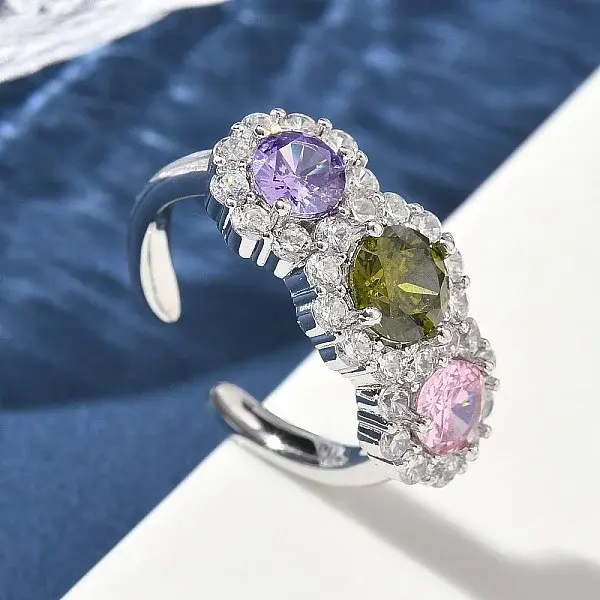 Brass Micro Pave Cubic Zirconia Cuff Rings