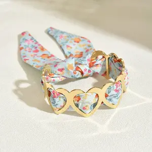 Floral Fabric Iron Cuff Bangles for Women