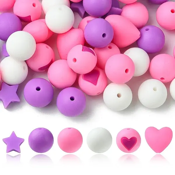 45Pcs 6 Styles Food Grade Eco-Friendly Silicone Beads