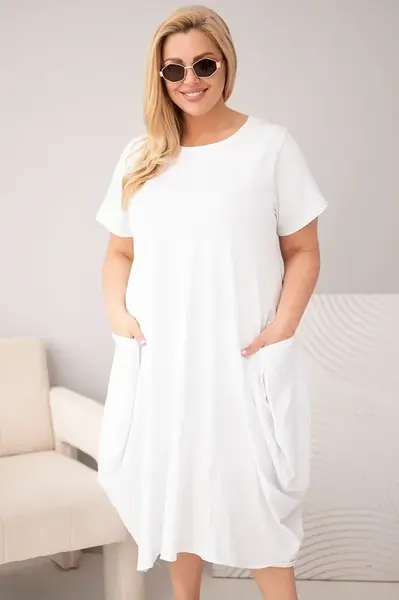 Kesi plus-size šaty s vreckami biele