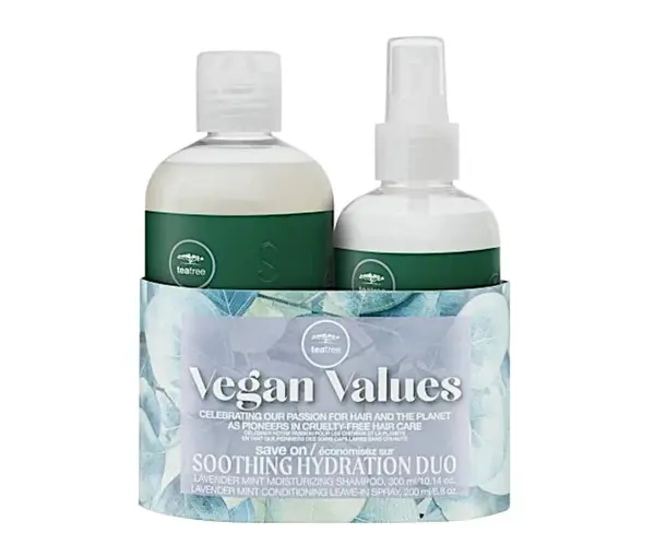 Dárková sada pro hydrataci suchých vlasů Paul Mitchell Tea Tree Vegan Values Soothing Hydration Duo + dárek zdarma
