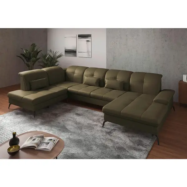 Sit & More SEDACÍ SOUPRAVA, textil, kůže, olivově zelená