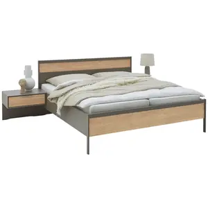 Dieter Knoll POSTEL S NOČNÍMI STOLKY, 180/200 cm, barvy dubu, barvy břidlice