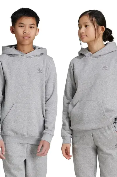 Dětská mikina adidas Originals HOODIE šedá barva, s kapucí, melanžová, IX5285