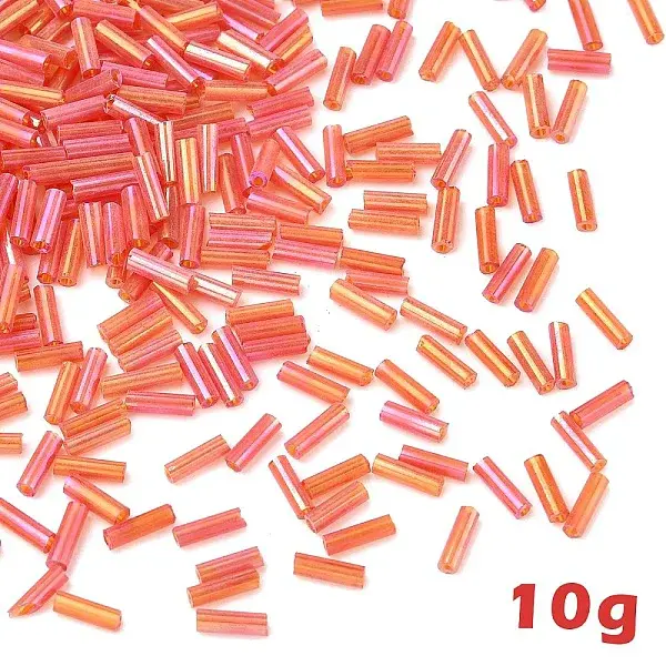 10G Transparent Colours Rainbow Glass Bugle Beads