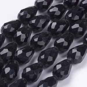 Black Faceted Glass Teardrop Beads Strands