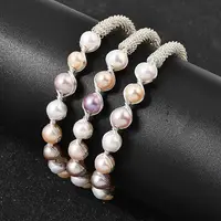 Brass Wire Wrapped Natural  Pearl Cuff Bangles for Women