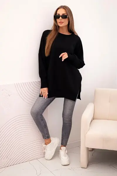 Kesi Dámská bavlněná mikina s širokým lemem dole černá