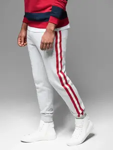 Ombre Men's sweatpants with piping and ribbing on legs - grey melange