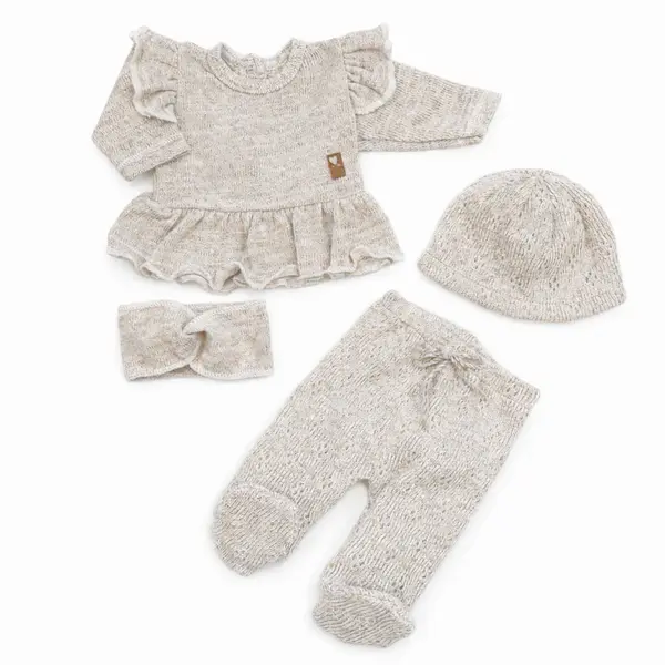 Kazum Pletená ažurková sada, tunika, polodupačky, čepička + čelenka, Vel. 56