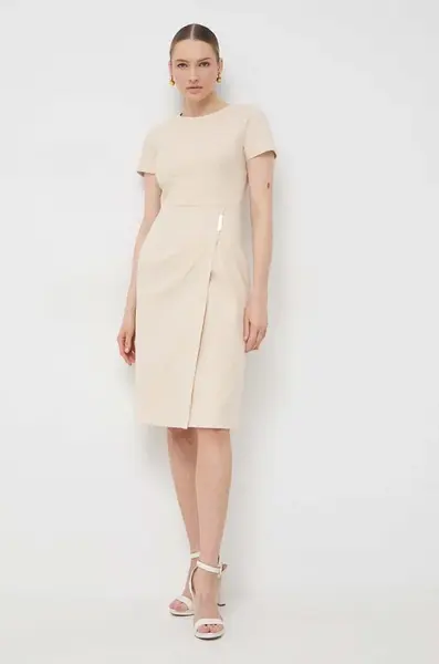 Šaty BOSS béžová barva, mini, 50508809