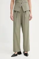 Kalhoty Samsoe Samsoe JULIA dámské, zelená barva, široké, high waist, F23100048