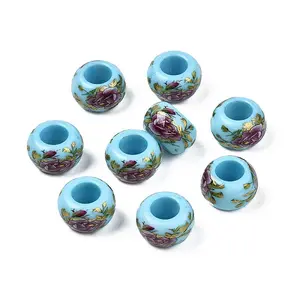 Flower Printed Opaque Acrylic Rondelle Beads