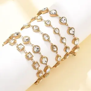 304 Stainless Steel Pave Glass Link Chains Bracelets for Women