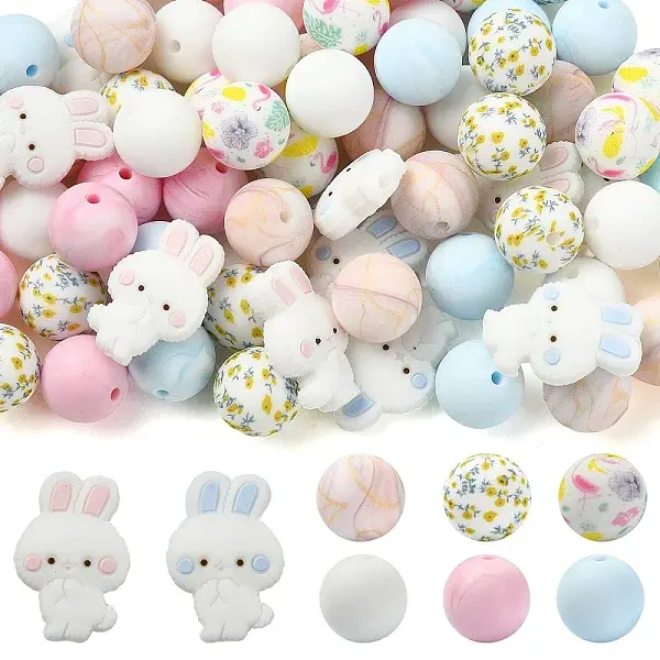 70Pcs 8 Styles Food Grade Eco-Friendly Silicone Beads