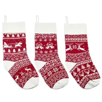 3Pcs 3 Styles Wool Yarn Knitted Hanging Christmas Stockings