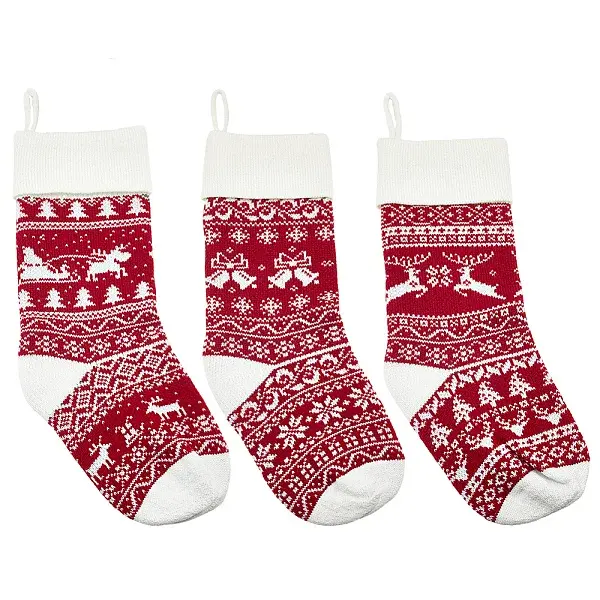 3Pcs 3 Styles Wool Yarn Knitted Hanging Christmas Stockings