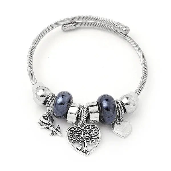 European Style Stainless Steel & Alloy Charm Bangles for Women