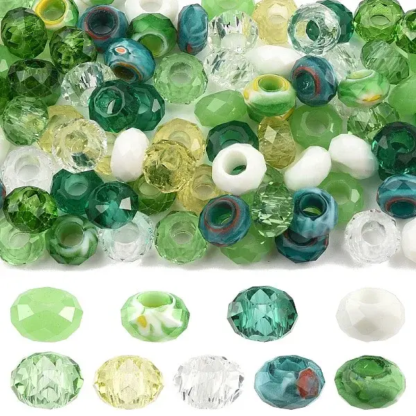 90Pcs 9 Colors Glass European Beads