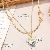 Alloy Enamel with Natural Pearl Pendant Brass Chain Necklaces