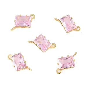 Brass Pave Cubic Zirconia Rectangle Connector Charms