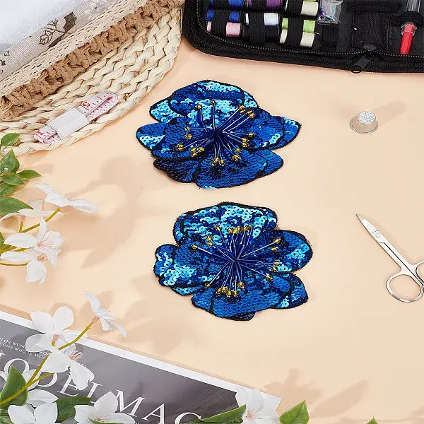 2Pcs 3D Flower Sequin Patches