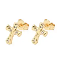 Brass Micro Pave Clear Cubic Zirconia Stud Earrings