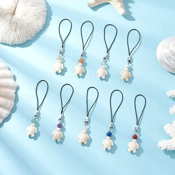 Dyed Synthetic Turquoise Tortoise Mobile Straps