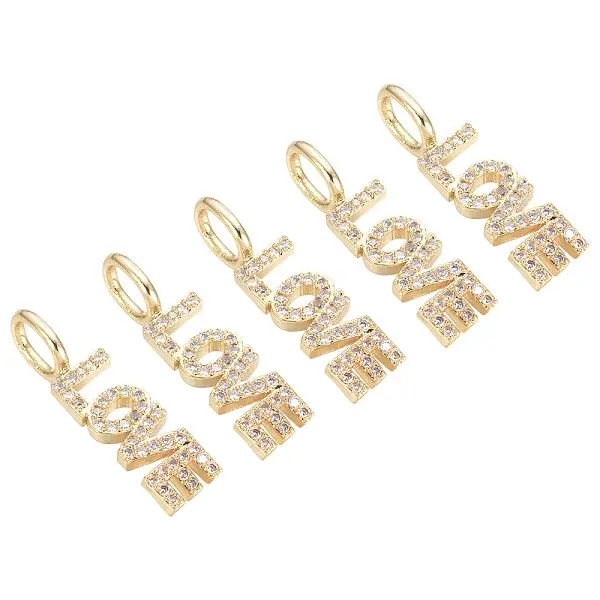 5Pcs Brass Micro Pave Clear Cubic Zirconia Pendants