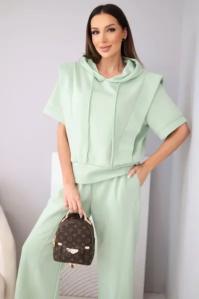 Dámská souprava Kesi Włoski s kapucí a kalhotami, tmavě mátová