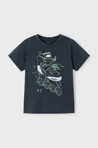 Dětské bavlněné tričko Mayoral černá barva, s potiskem, 3037