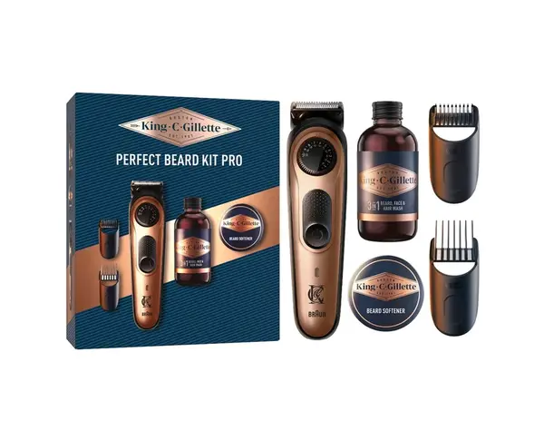 Gillette Xmass sada King C. zastřihovač vousů, balzám a šampon 3 ks