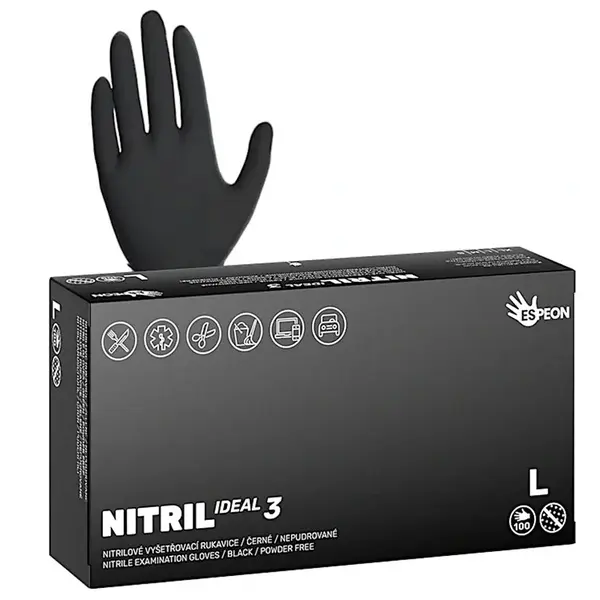 Silnější nitrilové rukavice Espeon Nitril Ideal 3 - 100 ks, černé, velikost L (100185) + dárek zdarma