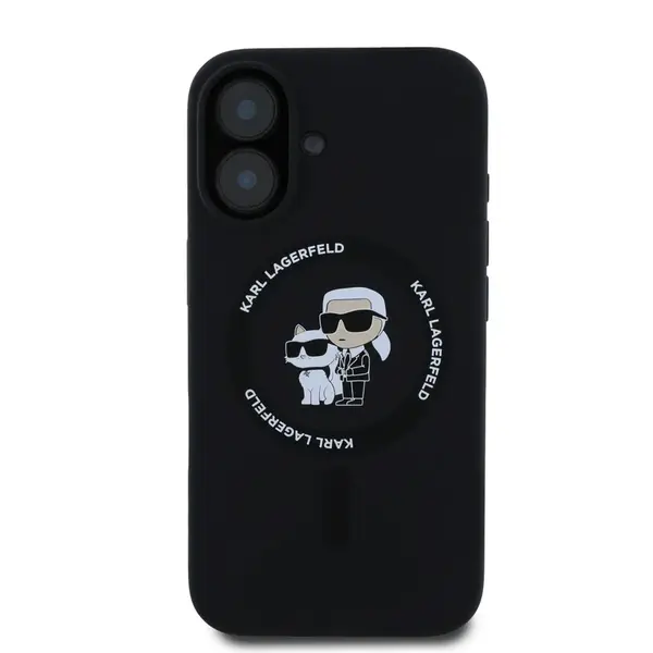 Zadní kryt Karl Lagerfeld Liquid Silicone Karl and Choupette MagSafe pro Apple iPhone 16, černá