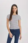 DEFACTO Fitted Crew Neck Striped Short Sleeve T-Shirt