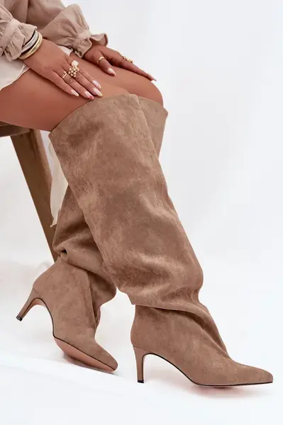 Boto Dámské kozačky na jehlovém podpatku bez zapínání béžové Mavilla