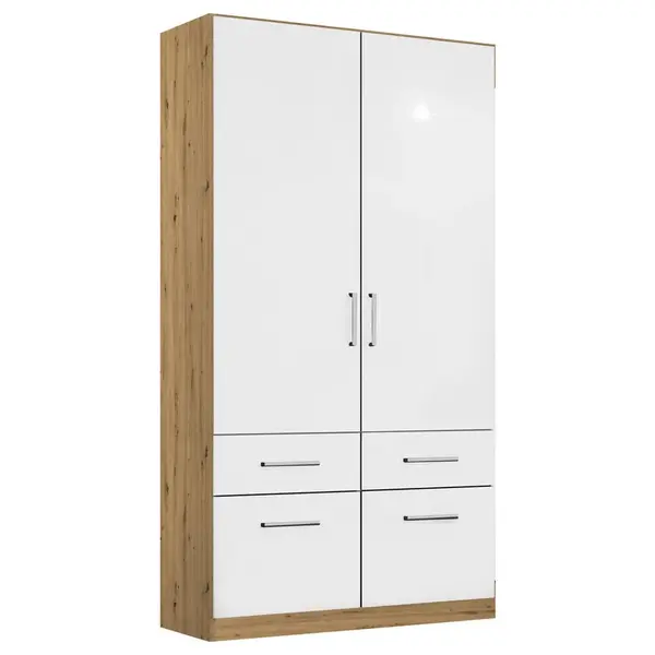 Rauch Möbel ŠATNÍ SKŘÍŇ S OTOČNÝMI DVEŘMI, dub artisan, vysoce lesklá bílá, 91/197/54 cm