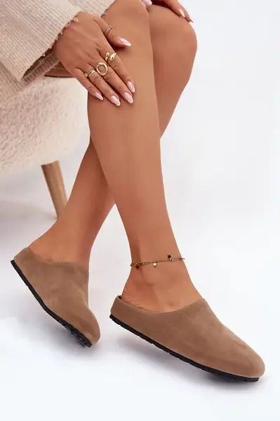 Dámské pantofle z eko semiše Khaki Kalvess