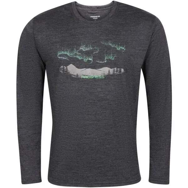 PROGRESS LOKI AURORA Pánské merino triko s dlouhým rukávem, tmavě šedá, velikost