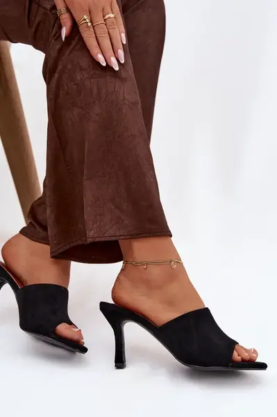 Dámske šľapky na podpätku z eko semišu