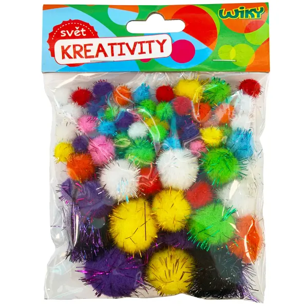 Pom pom glitter mix velikostí, 80ks
