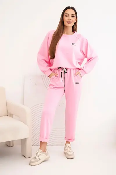 Kesi Włoski Dámská souprava máslová z viskózy s mikinou a kalhotami světle růžová