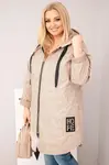 Kesi Włoski Dámská bunda Plus Size prošívaná s kapucí a nápisem HOPE tmavě béžová