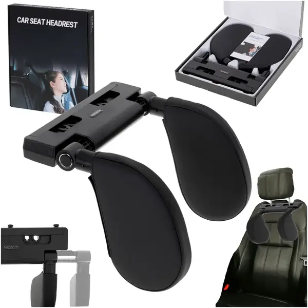 Cestovný vankúš do opierky hlavy do auta, nastaviteľný, čierny